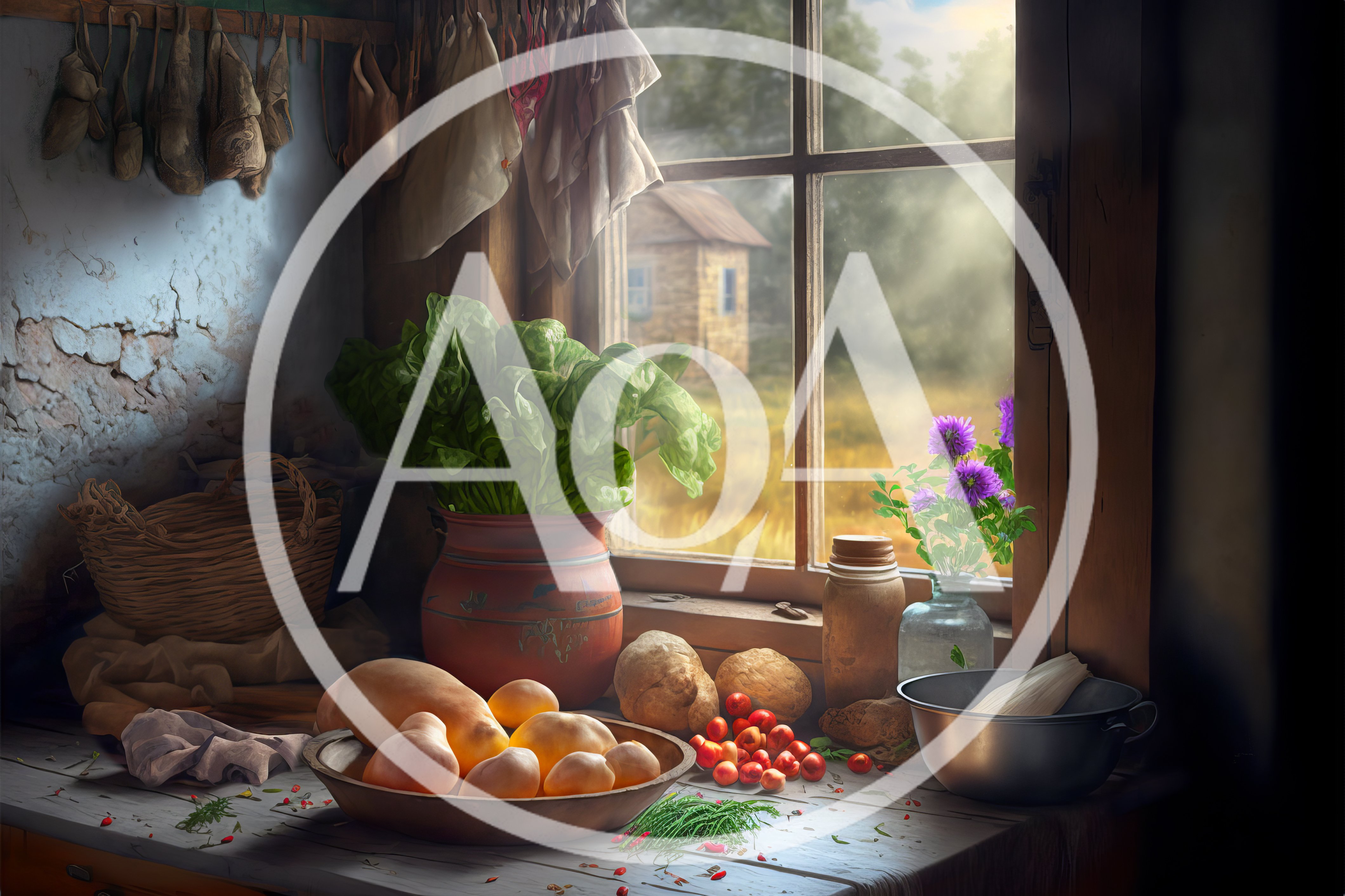 Rustic Kitchen Still Life With Fresh Produce