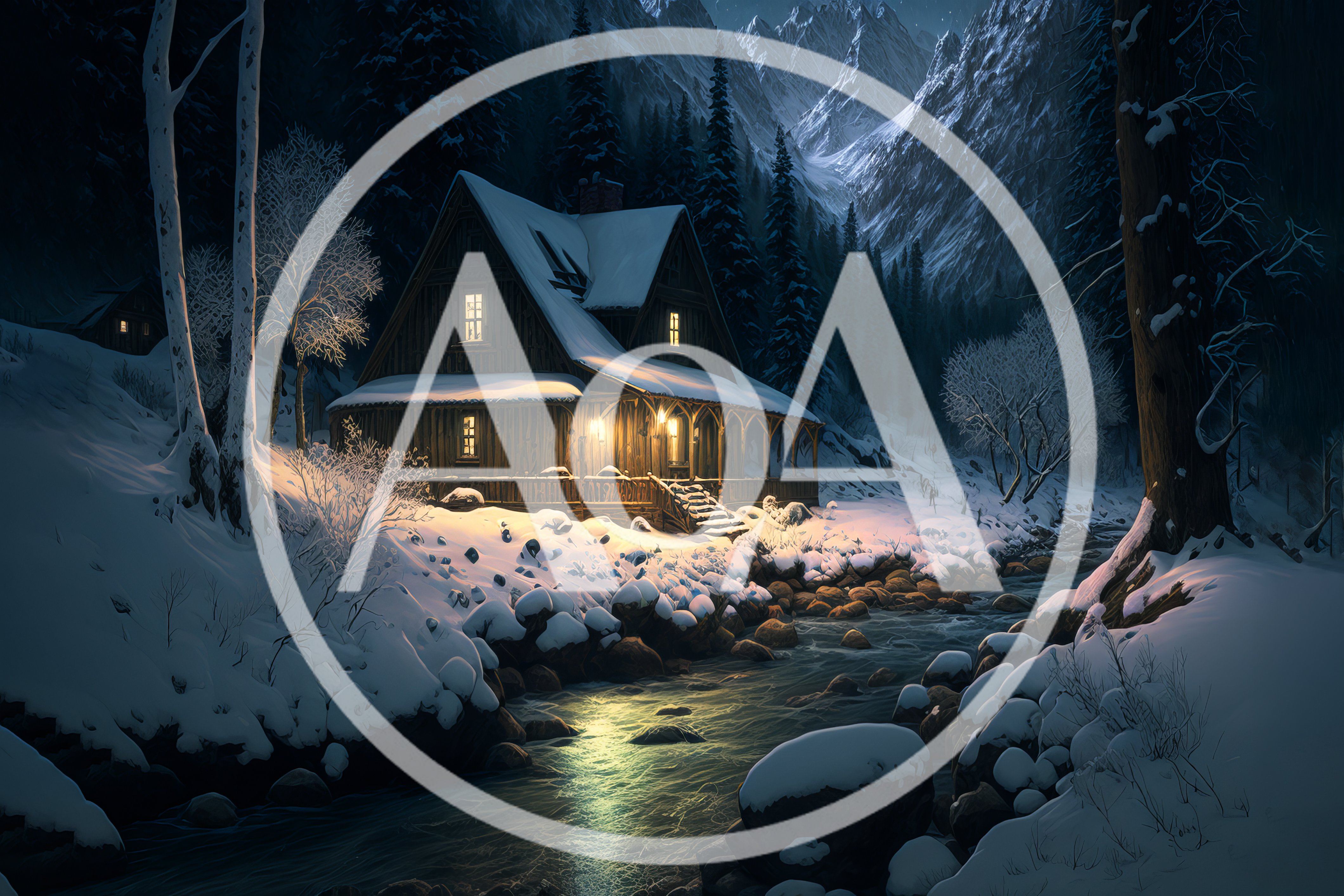 Cozy Wooden Cabin Beside A Snowy Mountain Stream