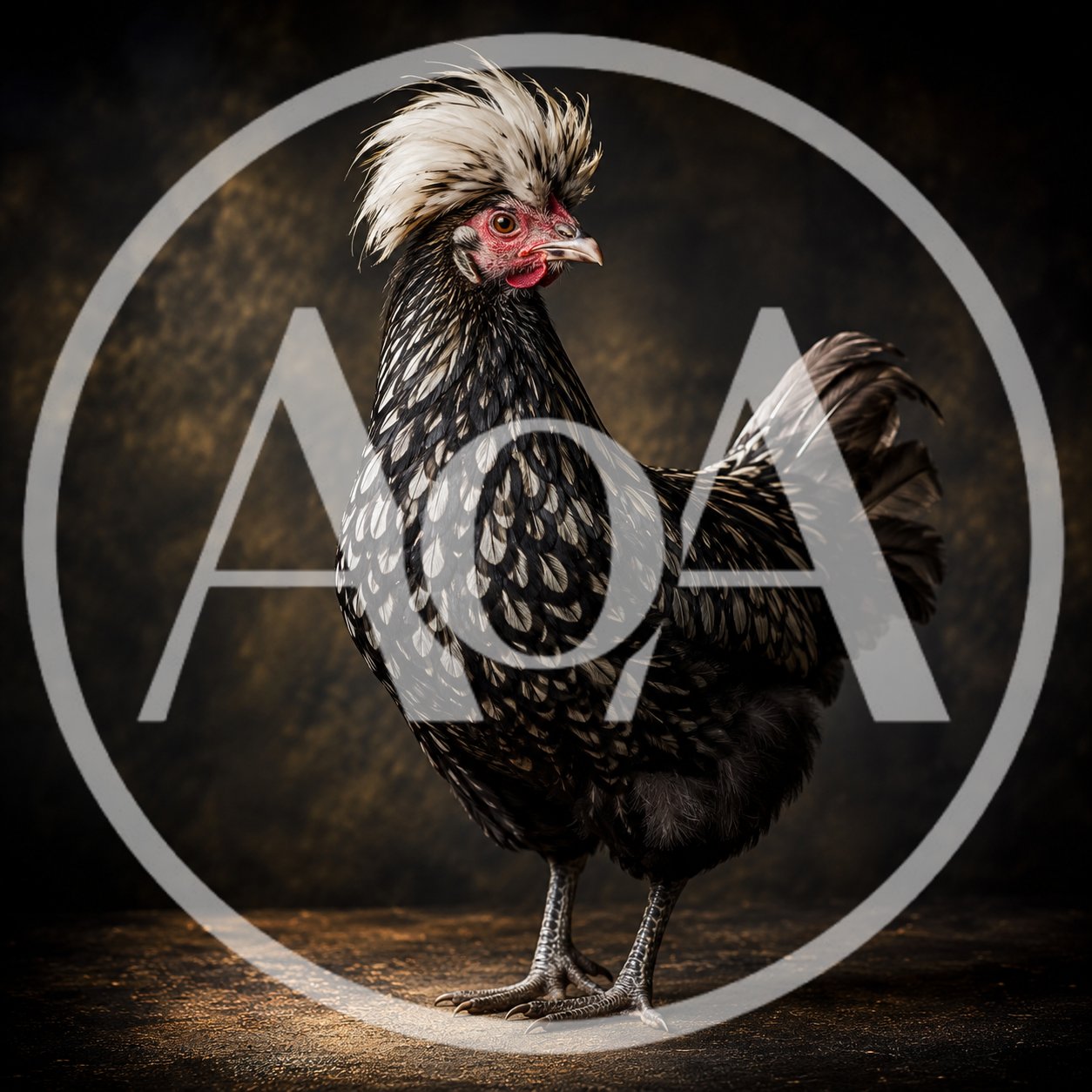 Studio Portrait Of A Silver Laced Polish Chicken