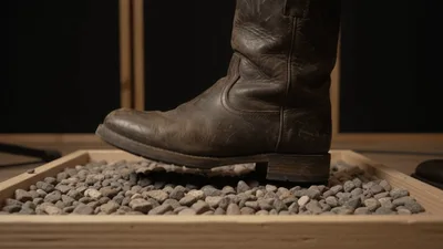 Brown Leather Boot Stepping Into A Bed Of Stones