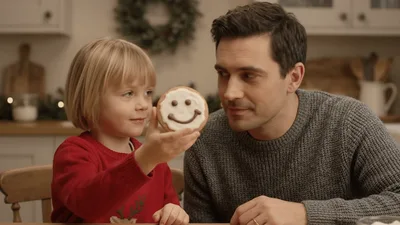 Father And Son Decorating Christmas Cookies Together