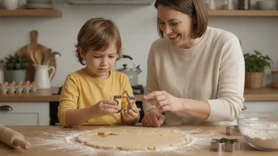 Mother And Son Cutting Star Shaped Cookies Together