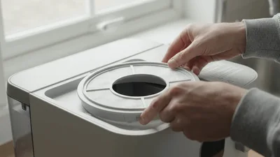 Person Installing Circular Filter Into Air Purifier