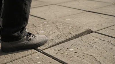 Person Stepping On A Loose Paving Stone