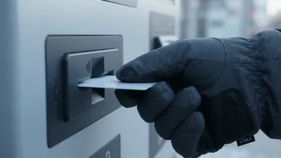 Person Inserting Payment Card Into Parking Meter