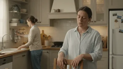 Tired Woman Leaning On Chair In Kitchen