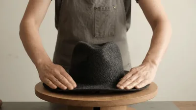 Hatter Shaping The Brim Of A Felt Fedora