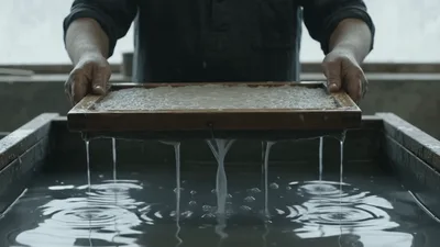 Artisan Lifting Paper Mold From Water Vat