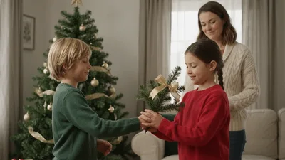 Young Boy Giving Christmas Gift To Sister