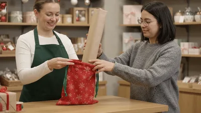 Customer Placing Gift Into Red Christmas Bag