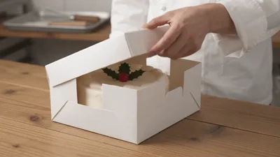Pastry Chef Opening A White Cake Box