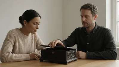 Couple Closing An Antique Wooden Music Box