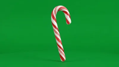 Candy Cane Rotating on Green Screen Background