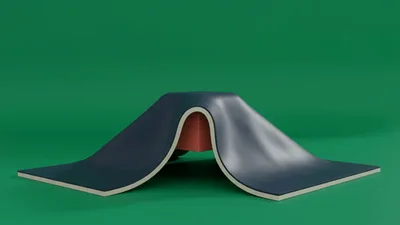 Blue Fabric Sheet Draping Over A Red Cube