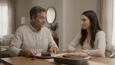 Father and Daughter Sharing Homemade Brownies at Home
