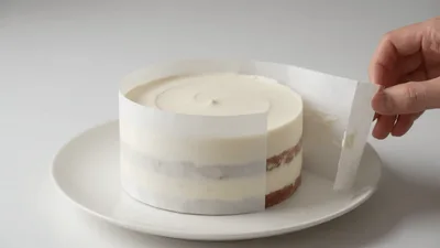 Hand Peeling Parchment Paper From A Frosted Cake