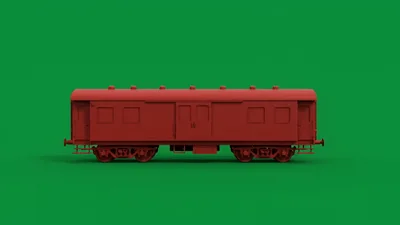 Red Train Carriage Moving Across Green Screen
