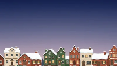 Animated Row Of Snowy Christmas Houses Moving Left