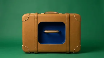 Vintage Suitcase With A Glowing Blue Interior