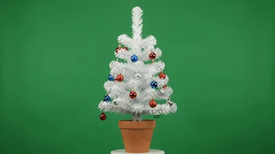 White Christmas Tree Rotating On Green Screen