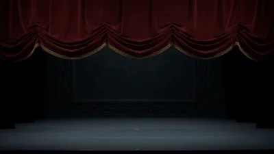 Red Velvet Theater Curtains Opening On Empty Stage