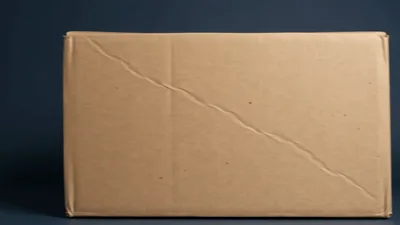 Cardboard Box Sliding Across Dark Blue Background