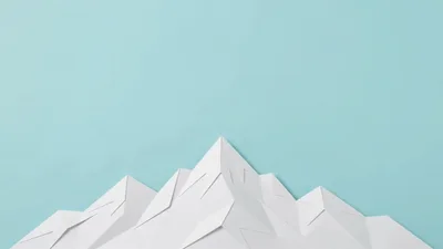 Paper Craft Mountain Range Rising On Blue Background