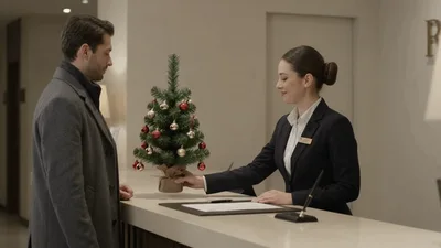 Hotel Receptionist Handing Key Card To Guest