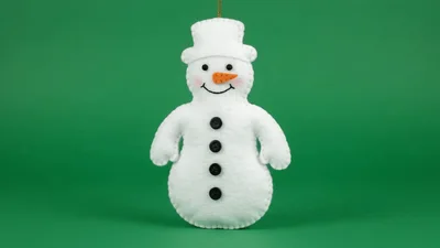 Felt Snowman Ornament Rotating On Green Background