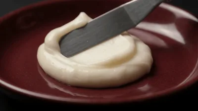 Spreading Creamy White Sauce With A Metal Spatula