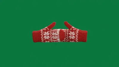 Red Christmas Mittens Moving Together On Green Background