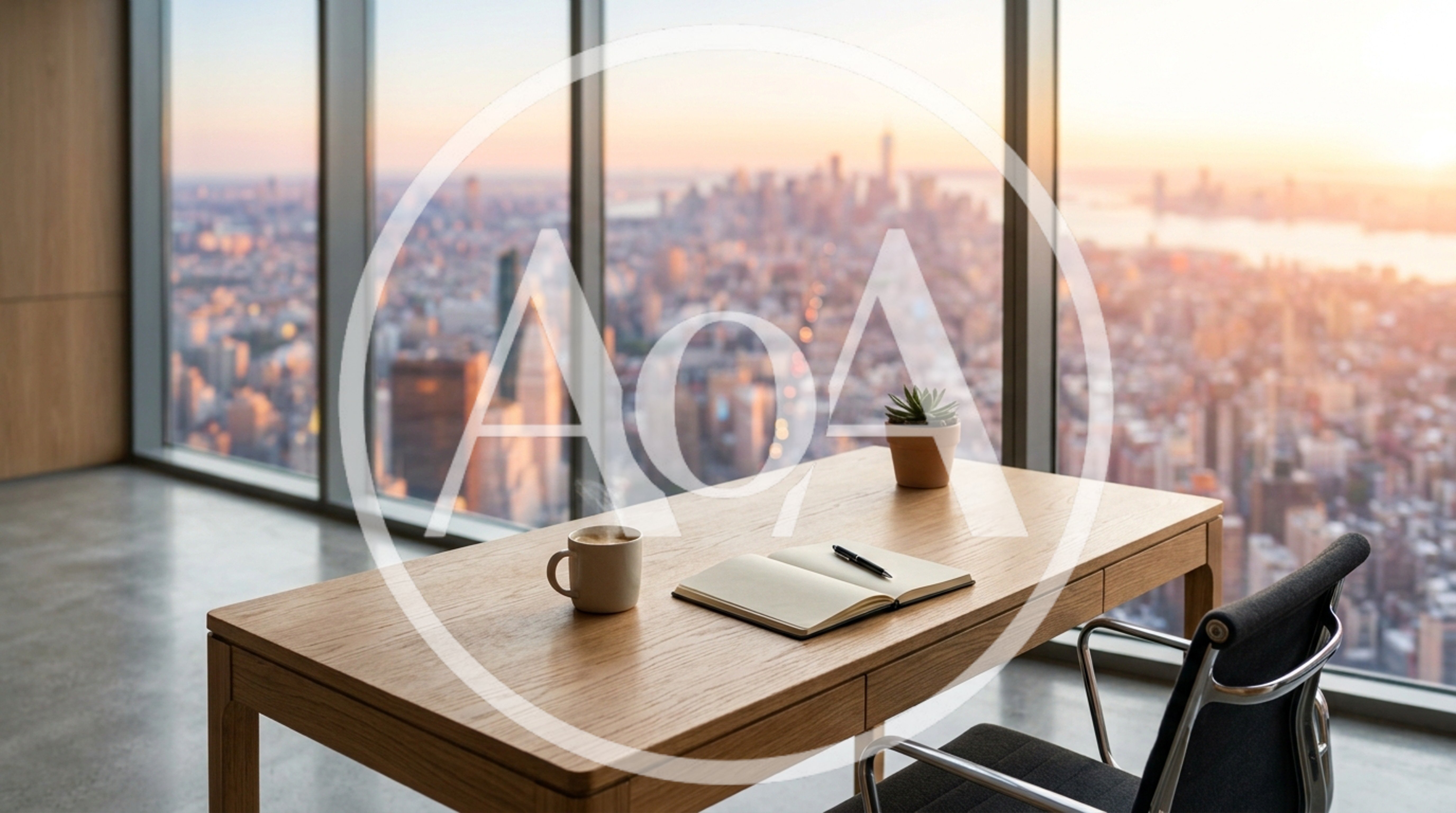 Modern Office Desk Overlooking New York City Skyline