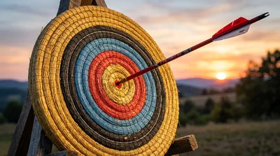 Archery Arrow Hitting The Bullseye On A Target