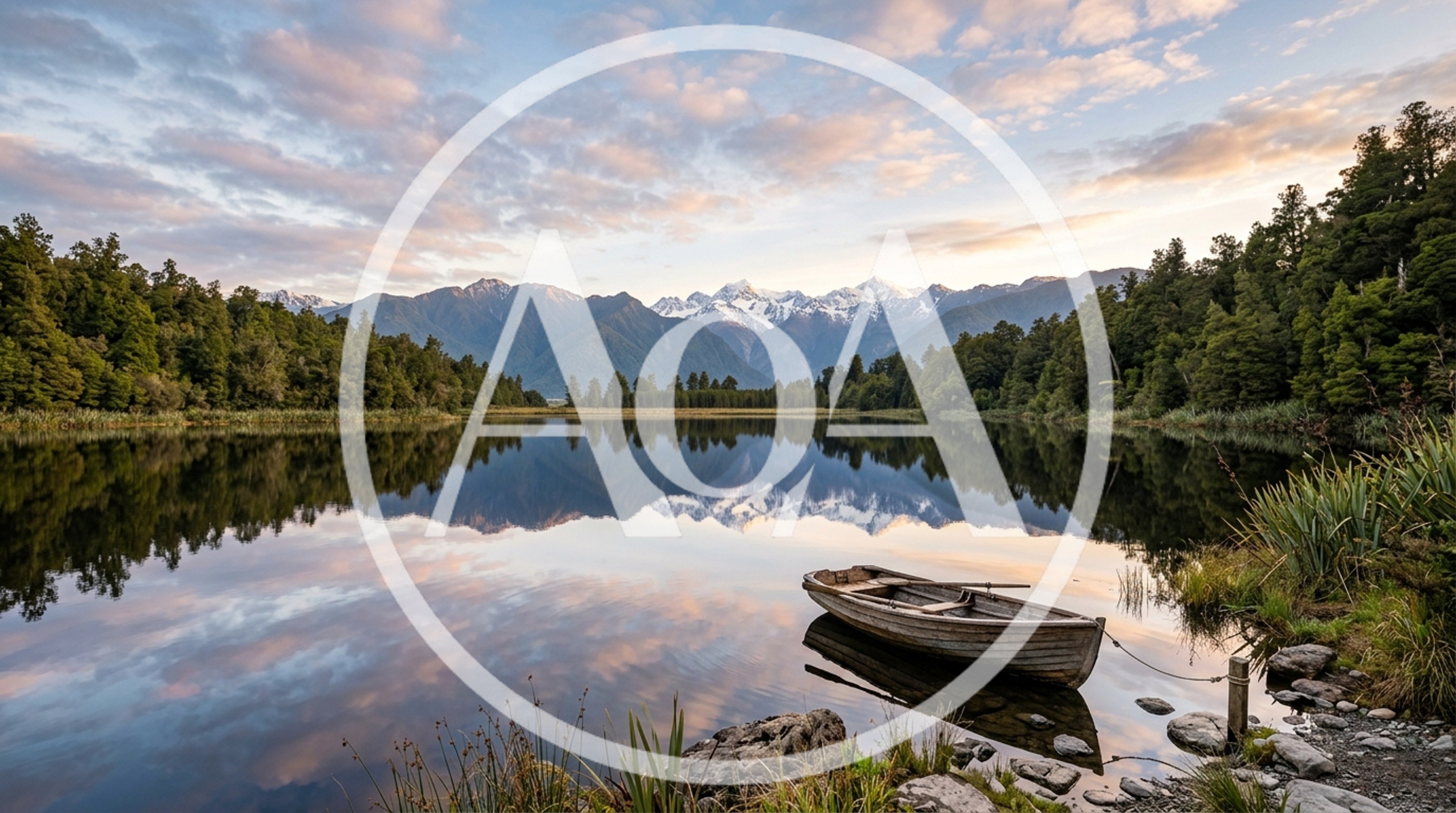 Wooden Rowboat Moored at Lake Matheson New Zealand