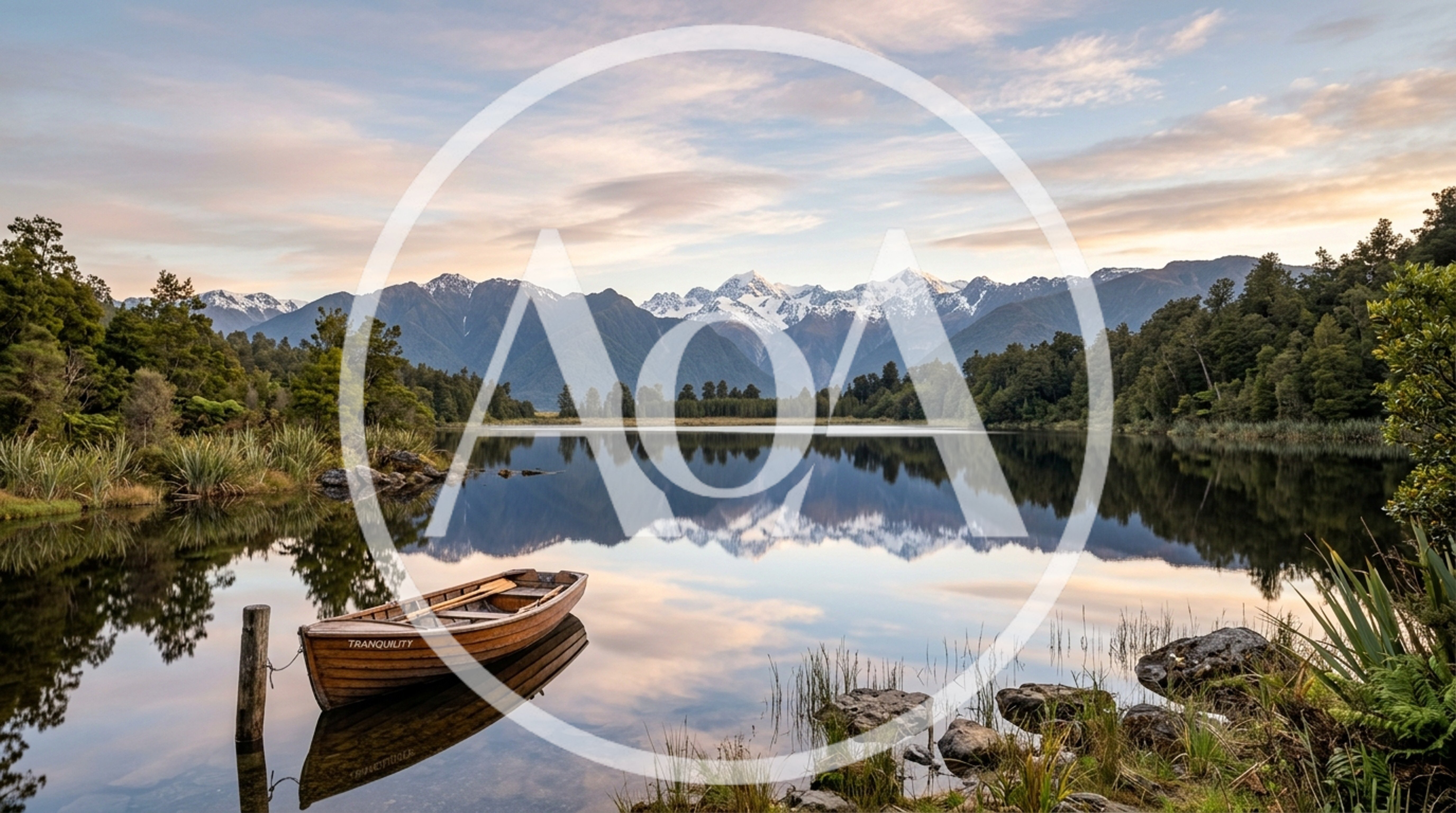Wooden Rowboat Moored On Lake Matheson New Zealand