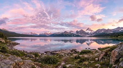 Panoramic View Of Mount Assiniboine At Sunset