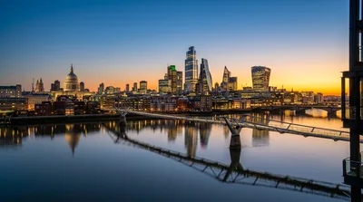 London Skyline at Sunset with Millennium Bridge