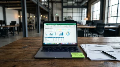 Laptop Displaying Q3 Marketing Report In Modern Office