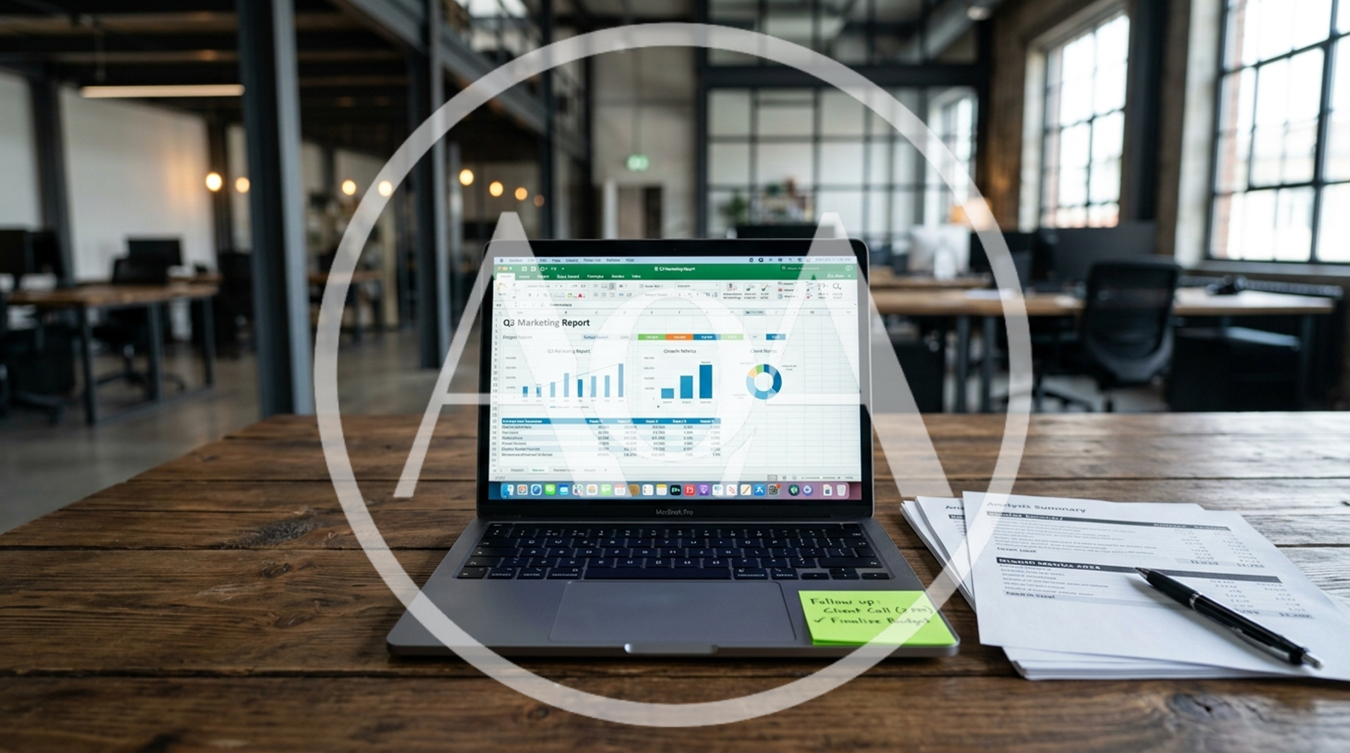Laptop Displaying Q3 Marketing Report In Modern Office