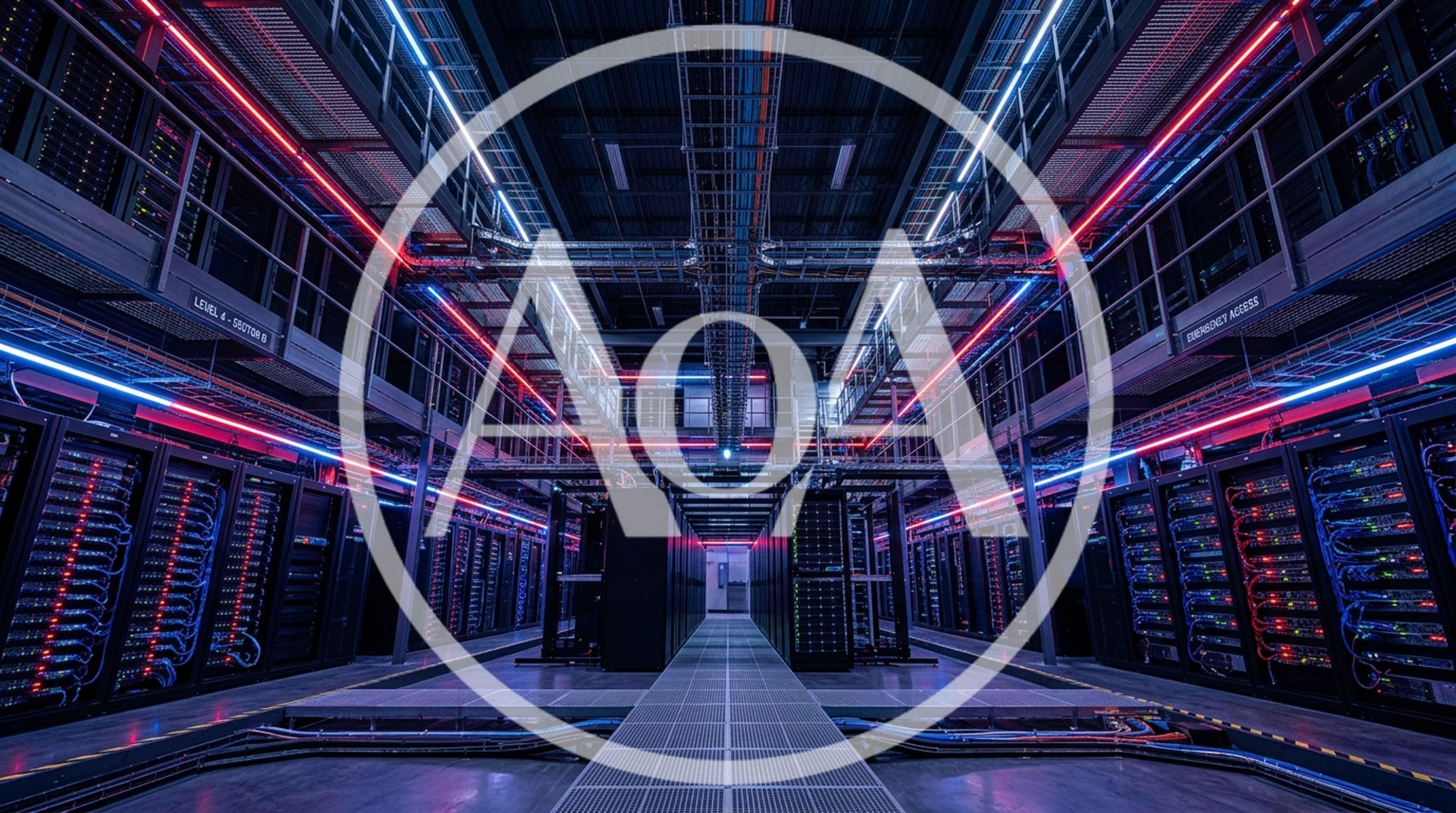 Modern Data Center Server Room With Glowing Lights