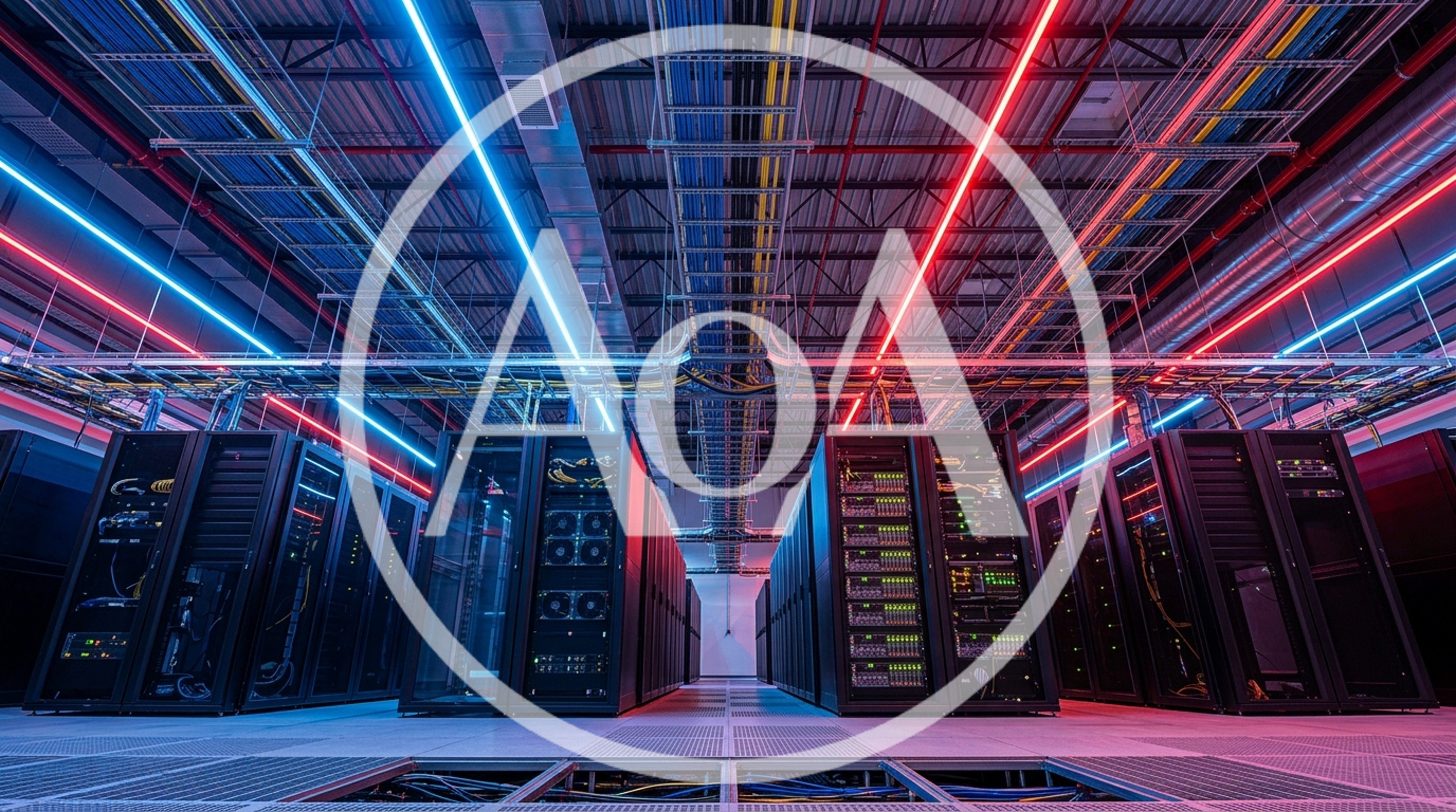 Modern Data Center Server Room With Neon Lighting