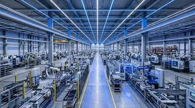 Automated Robotic Assembly Line In Modern Industrial Factory