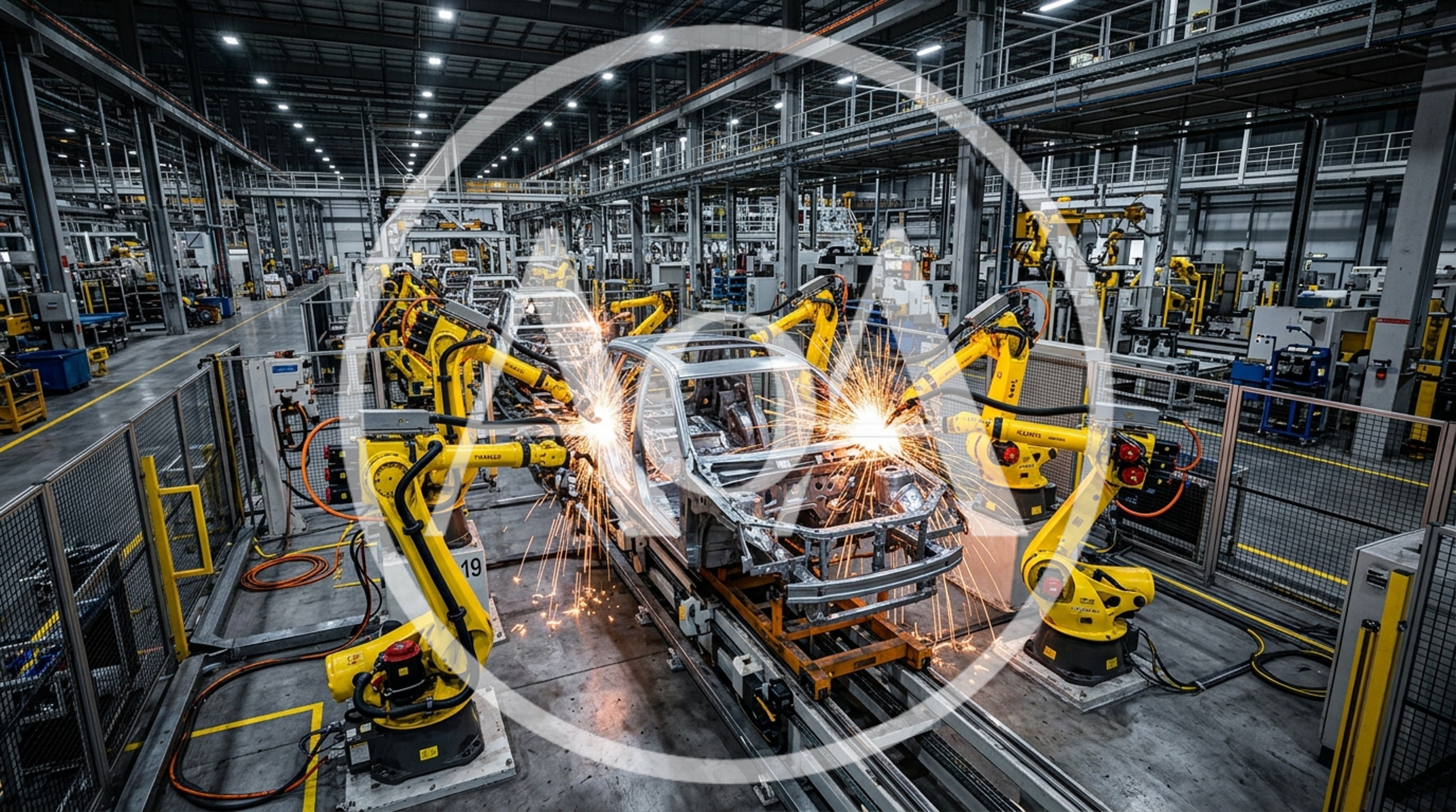 Automated Robotic Welding In A Modern Car Factory