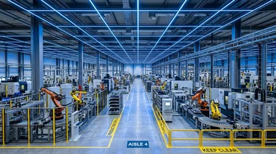 Automated Robotic Manufacturing Facility With Industrial Assembly Lines