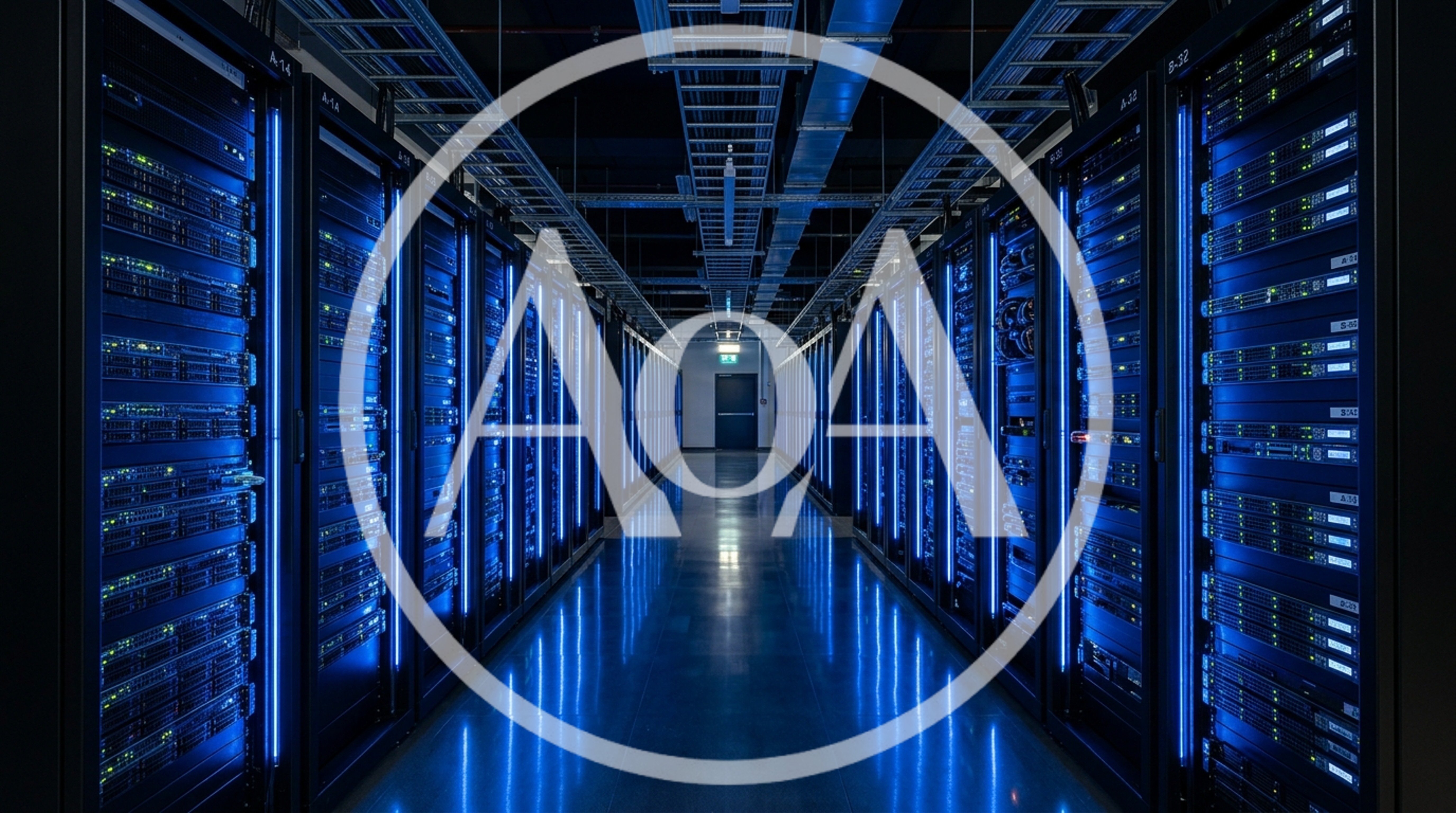 Modern Data Center Server Room With Glowing Blue Lights