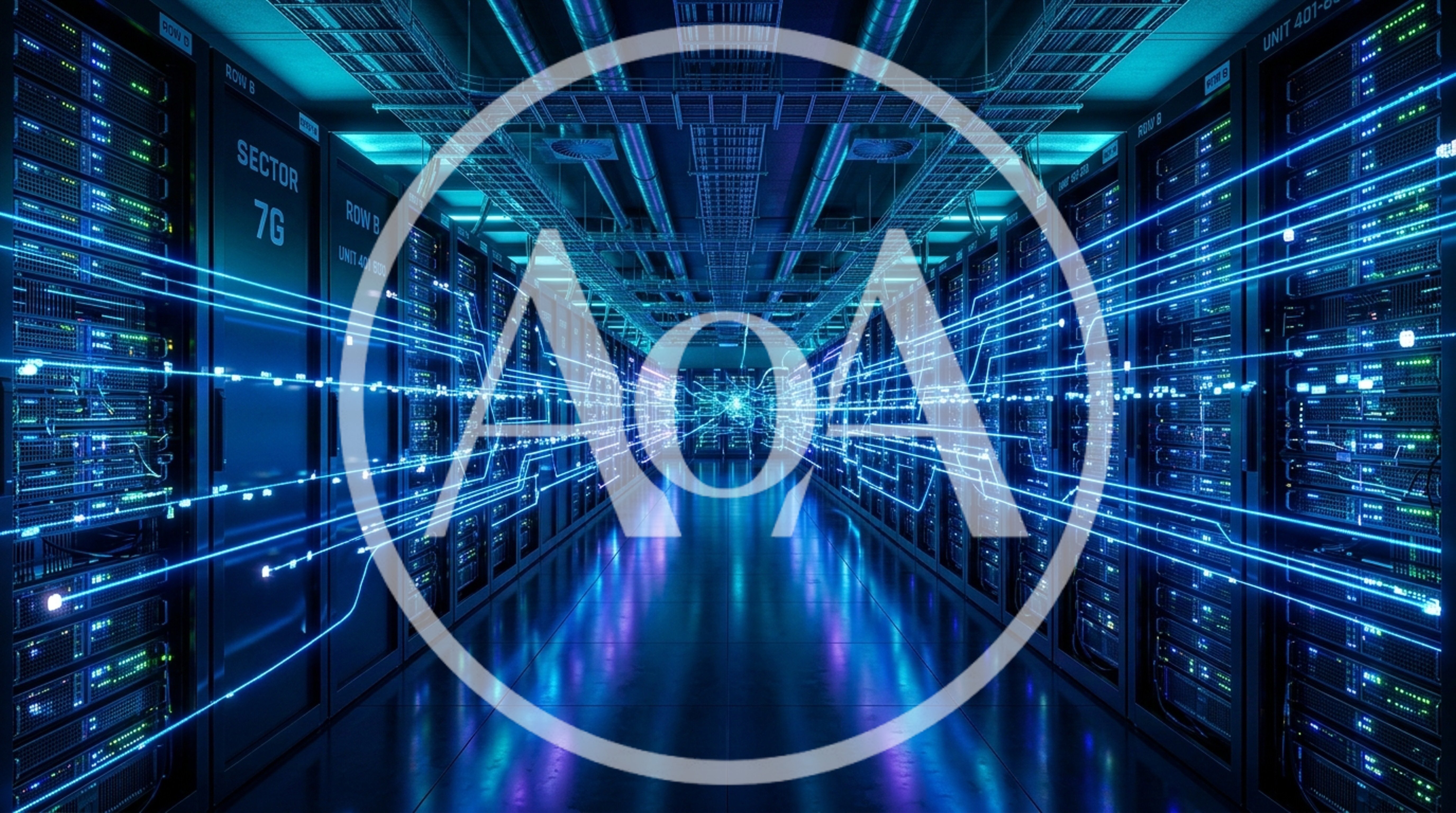 Futuristic Data Center Server Room With Digital Network Connections