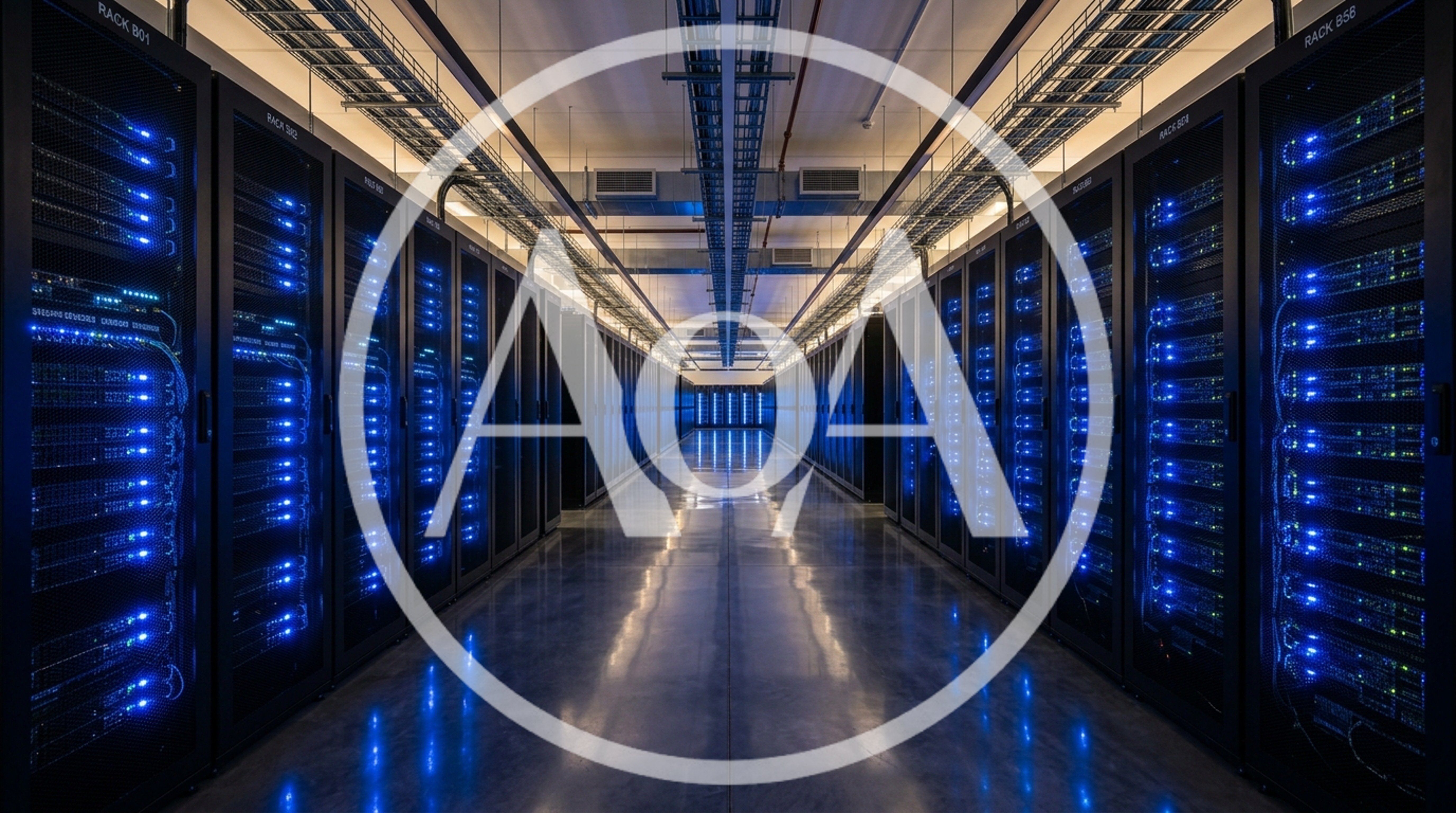 Modern Data Center Server Room With Glowing Blue Lights