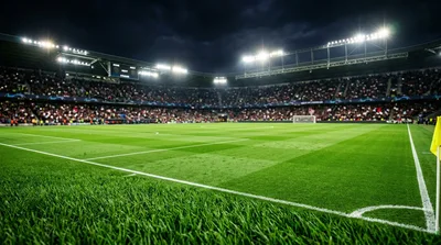 Empty Professional Soccer Stadium At Night