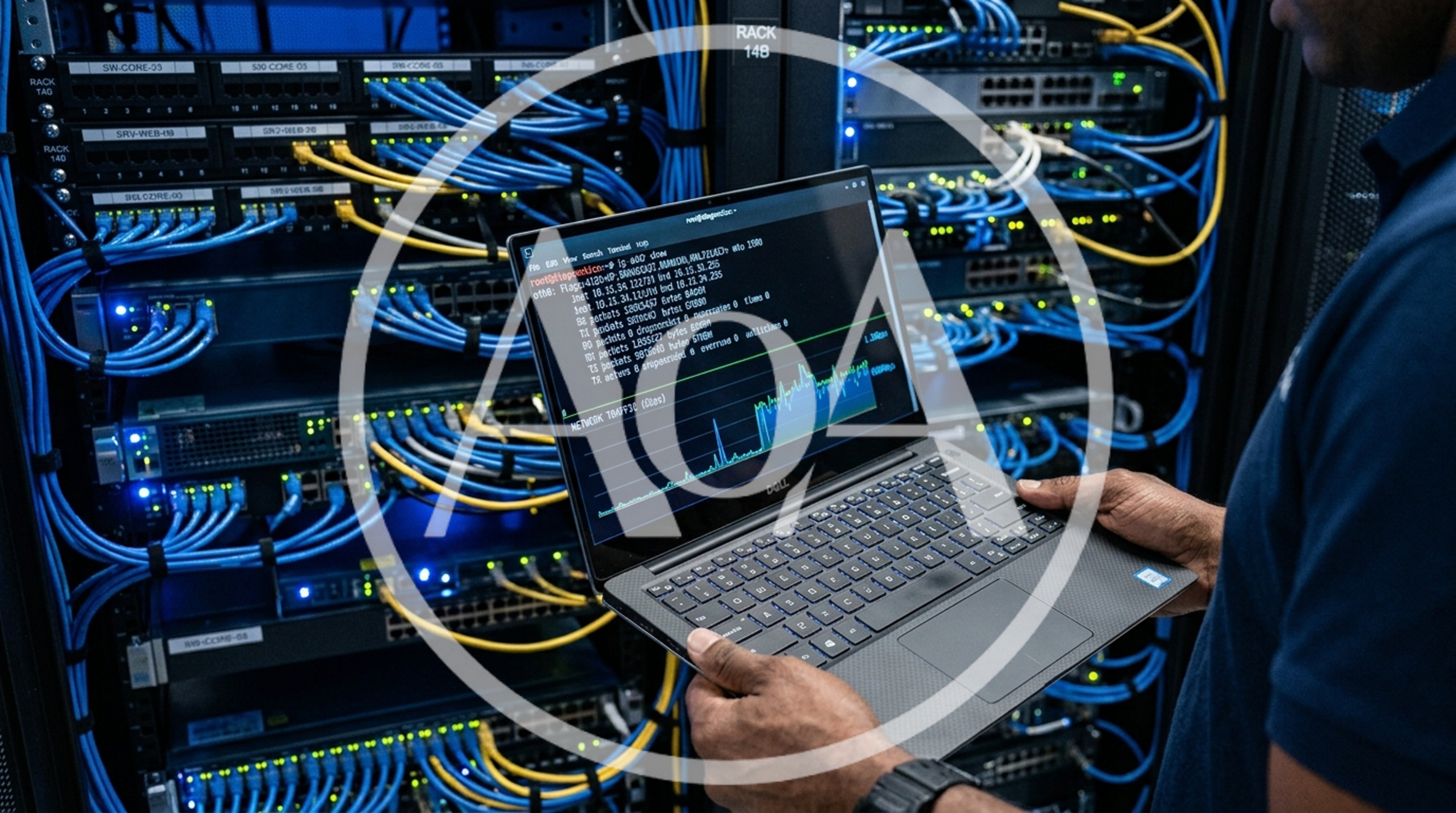 IT Technician Monitoring Network Traffic on Laptop
