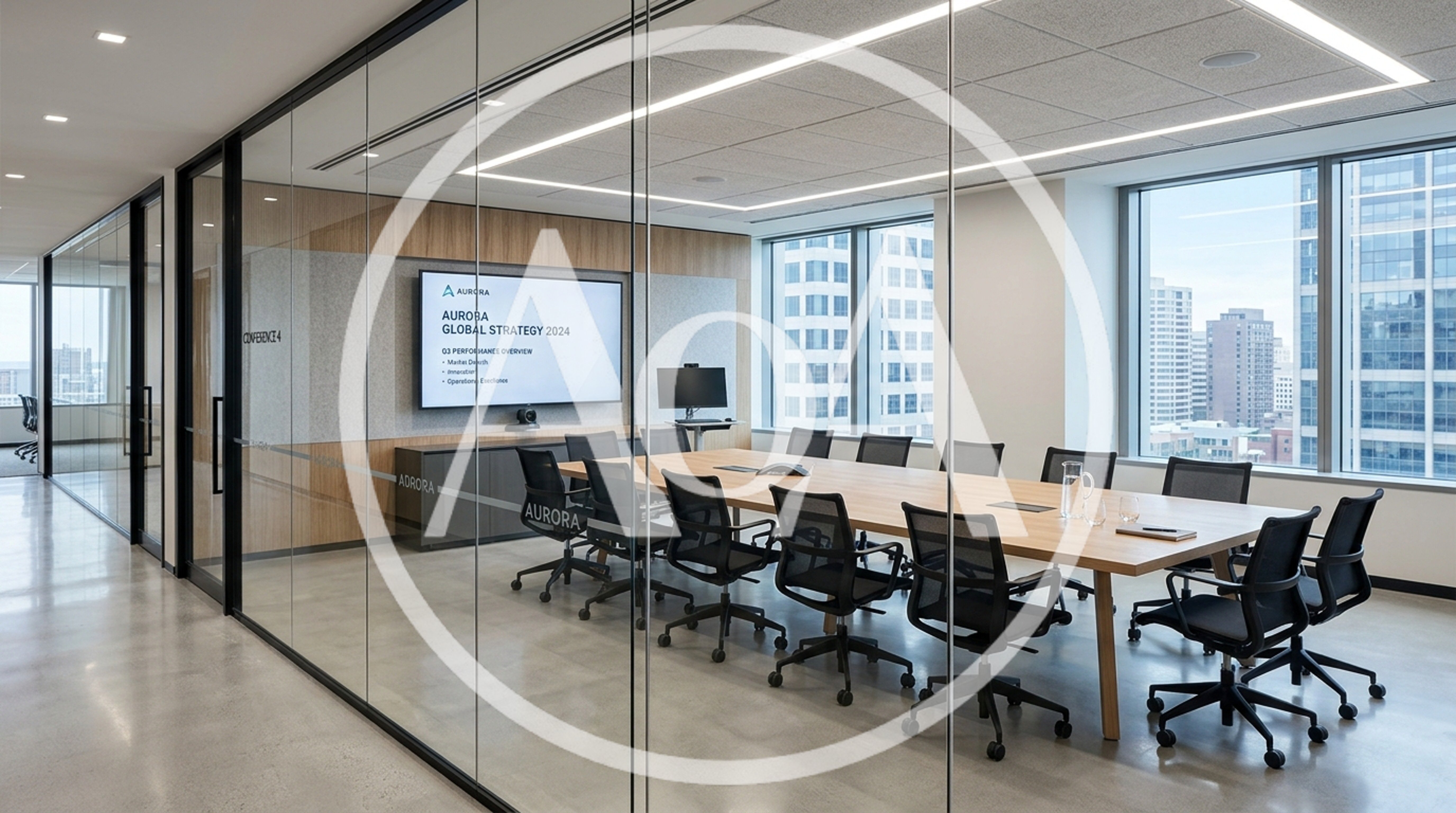 Modern Corporate Conference Room With Glass Walls